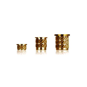 Heat and cold press-fit insert nut for use after embedding: "Flanged catch nut."