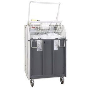 Collection, compression, and temporary storage container for packaging material waste.