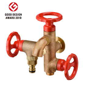三口横水栓ウォーターワークス（鋳肌・レッドハンドル）