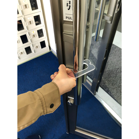Durable polycarbonate resin door opener for infection control.