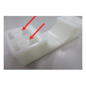 Examples of injection molding of resin machined products: resin sheets and round bars.
