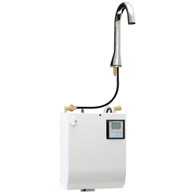 Integrated 3-liter wall-mounted electric water heater with automatic faucet, wheelchair accessible and easy plumbing.
