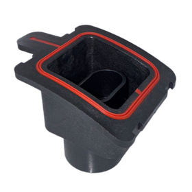 Waterproof connector made of PBT and silicone with two-color molding.