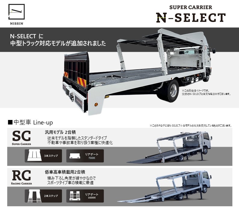 積載車(キャリアカー) 『N-SELECT』 新たに中型トラック対応モデルの