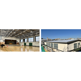 The interior of Gymnasium A (left) and the condition of the roof with SC sheet installed.