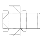 最小販売単位箱としても中間単位箱としても使用される箱です。ワンタッチで組立てが可能です。間口が広く深さ（高さ）の浅い箱の場合に用いられる事の多い形式です。

構造・形状
箱の側面の四角を糊接着したタイプです。天面は差込み式、底面は切れ目の無い完全フラットの箱です。

主な用途
内容物が平べったい物の場合に最も適した箱です。