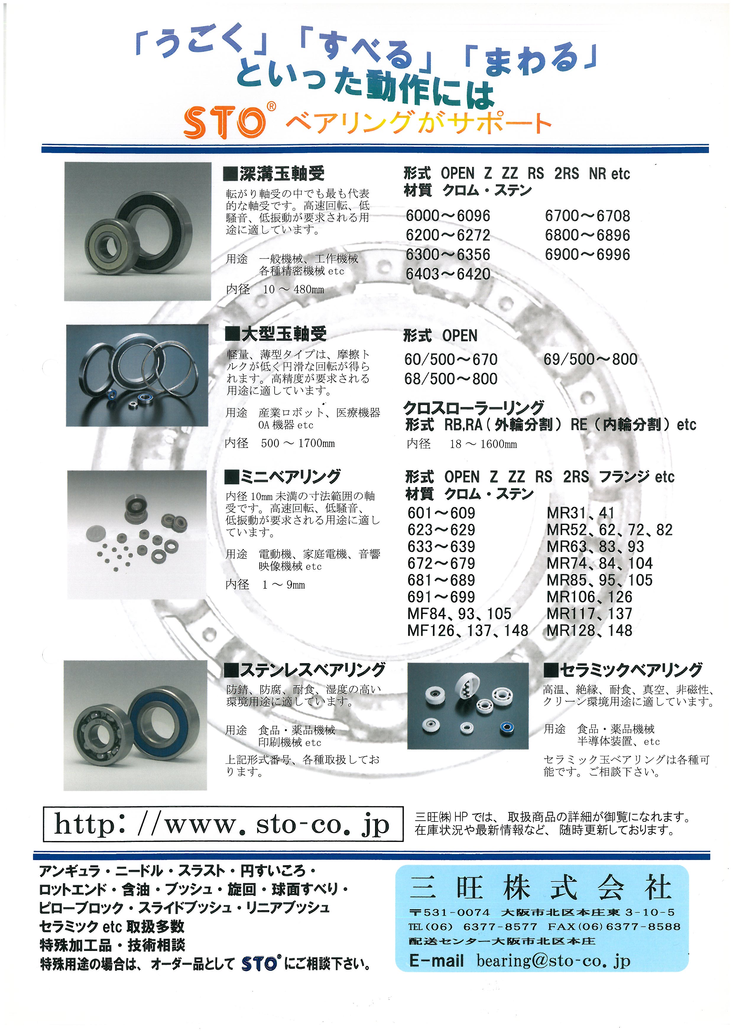 三旺(株)はSTO軸受と関連部品を供給致します。