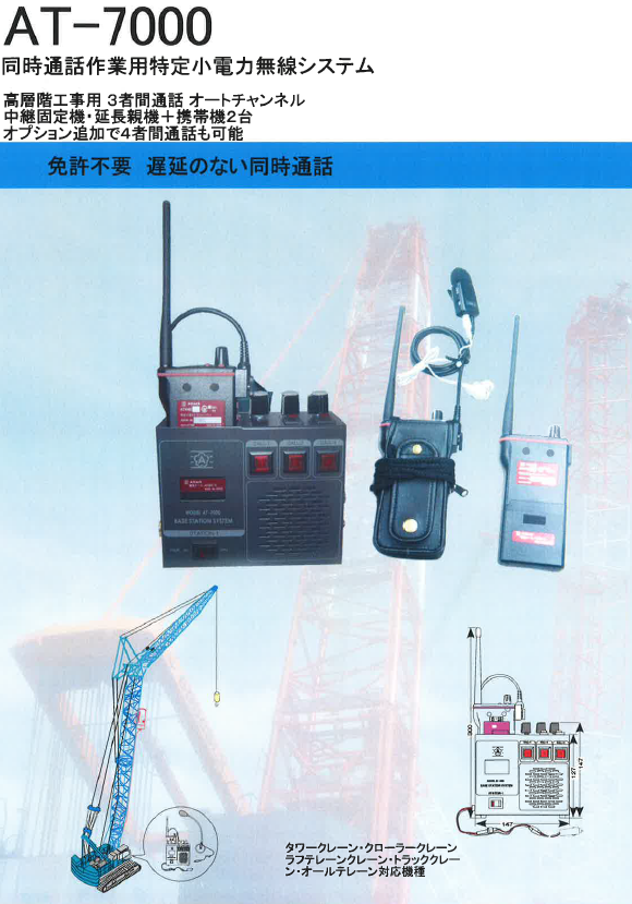 同時通話作業用特定小電力無線システム AT－7000 東京通信機