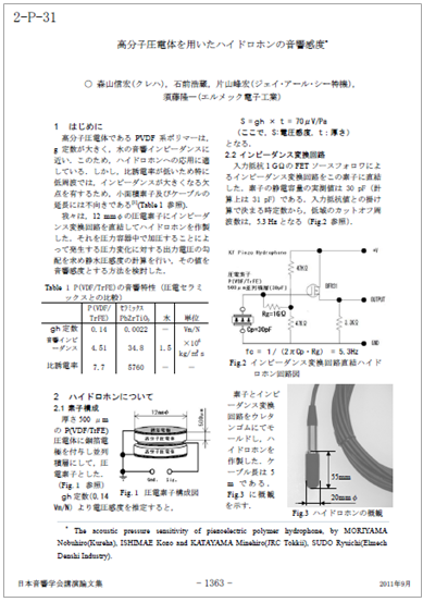 【技術資料】高分子圧電体を用いたハイドロホンの音響感度