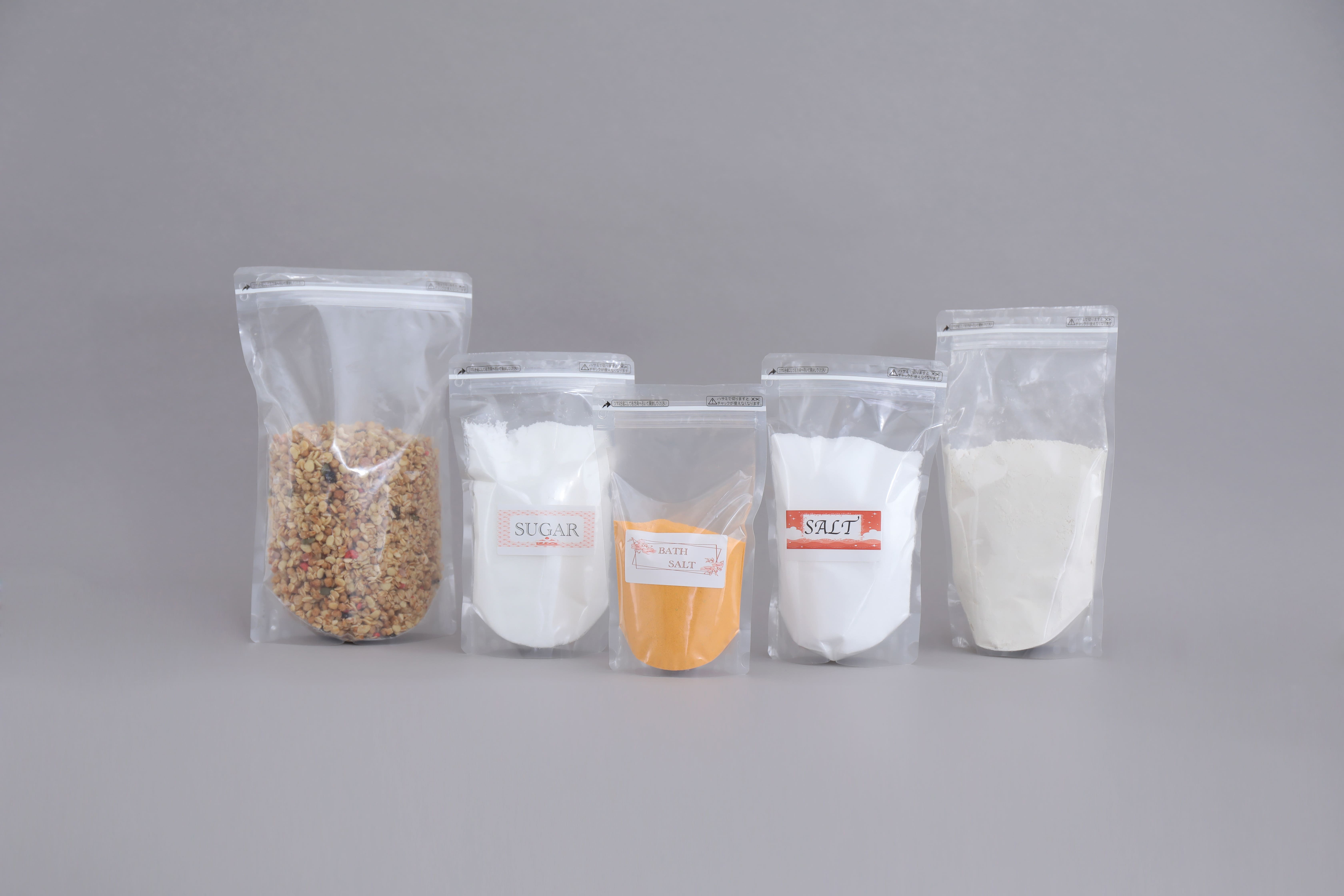 【食品向け】お米や粉物、砂糖などの調味料に好適なポケットジップ