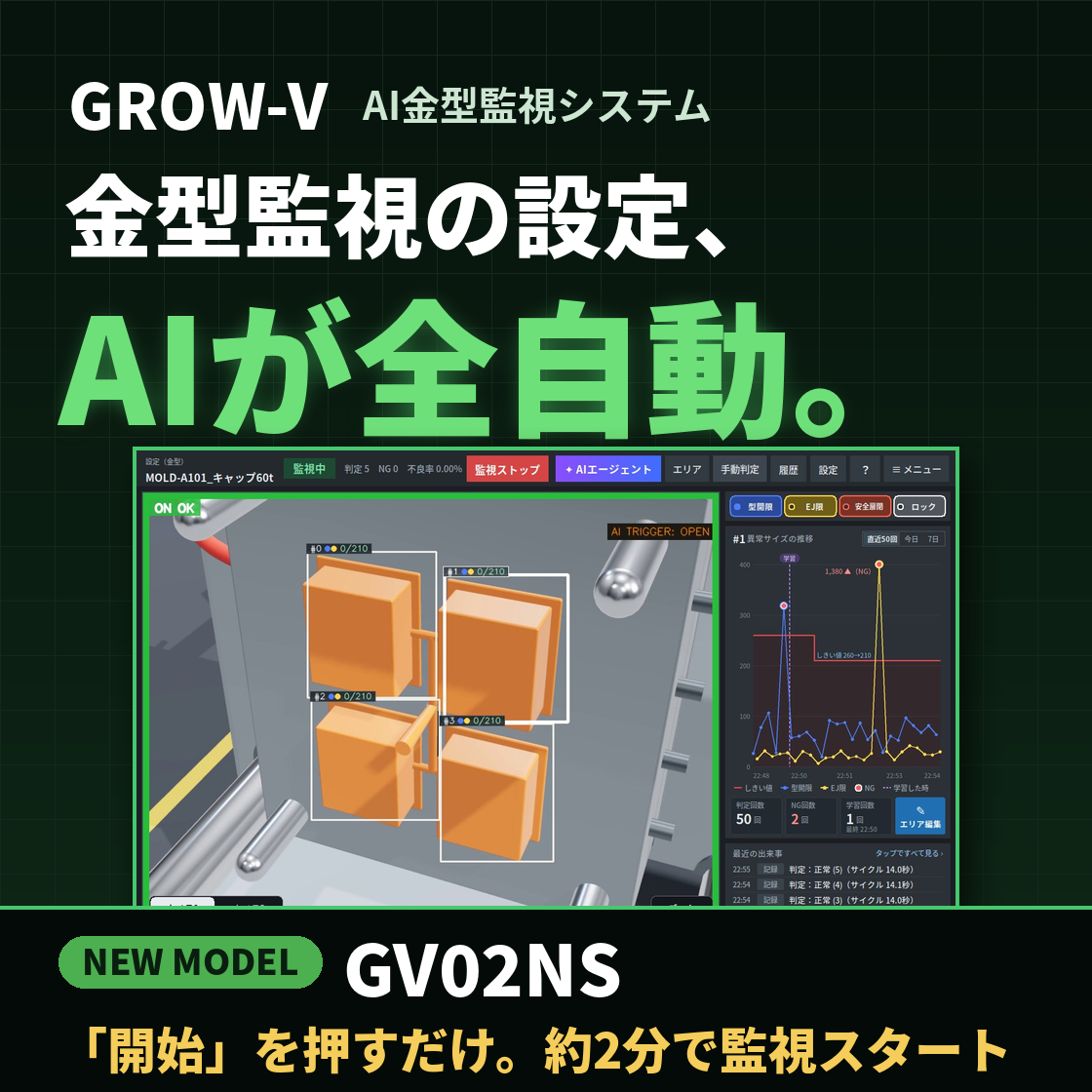 【新型】金型監視装置GROW-V／AIエージェントで全自動設定
