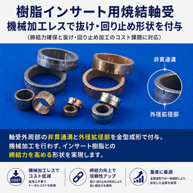 Sintered bearings for resin inserts | Providing anti-extrusion and anti-rotation shapes without machining.