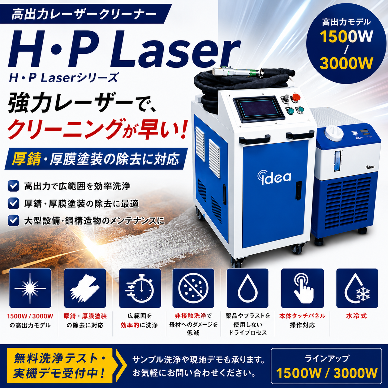 高出力レーザークリーナー「H･P Laserシリーズ」厚膜塗装に