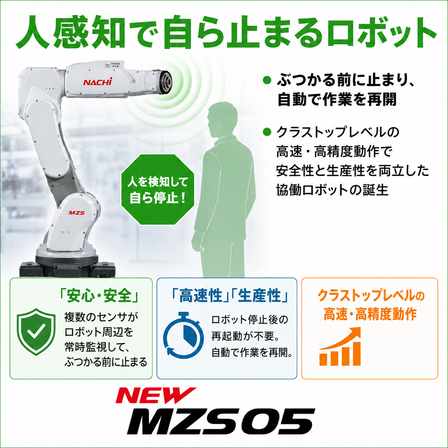 不二越 ぶつからない！自動で作業再開する協働ロボット MZS05 | 京二