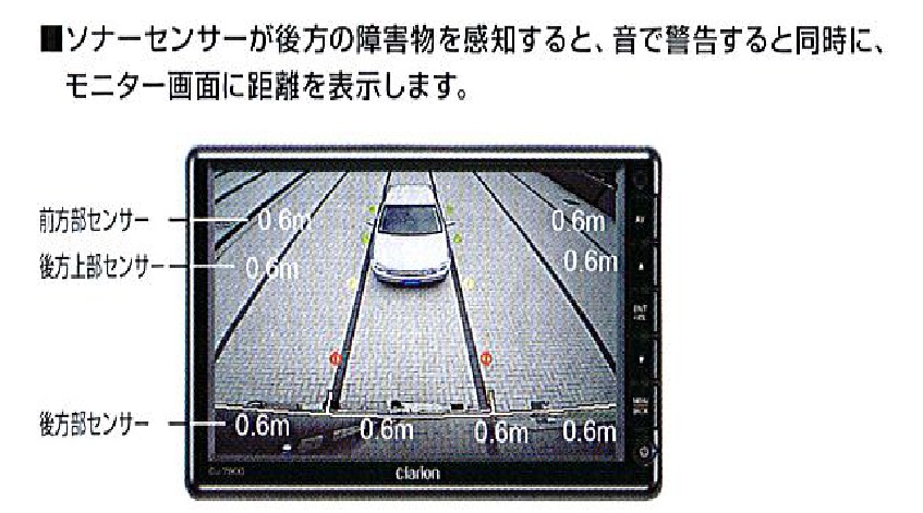 Clarionデジタルカメラ対応バックソナー障害物までの距離表示 | 八洲