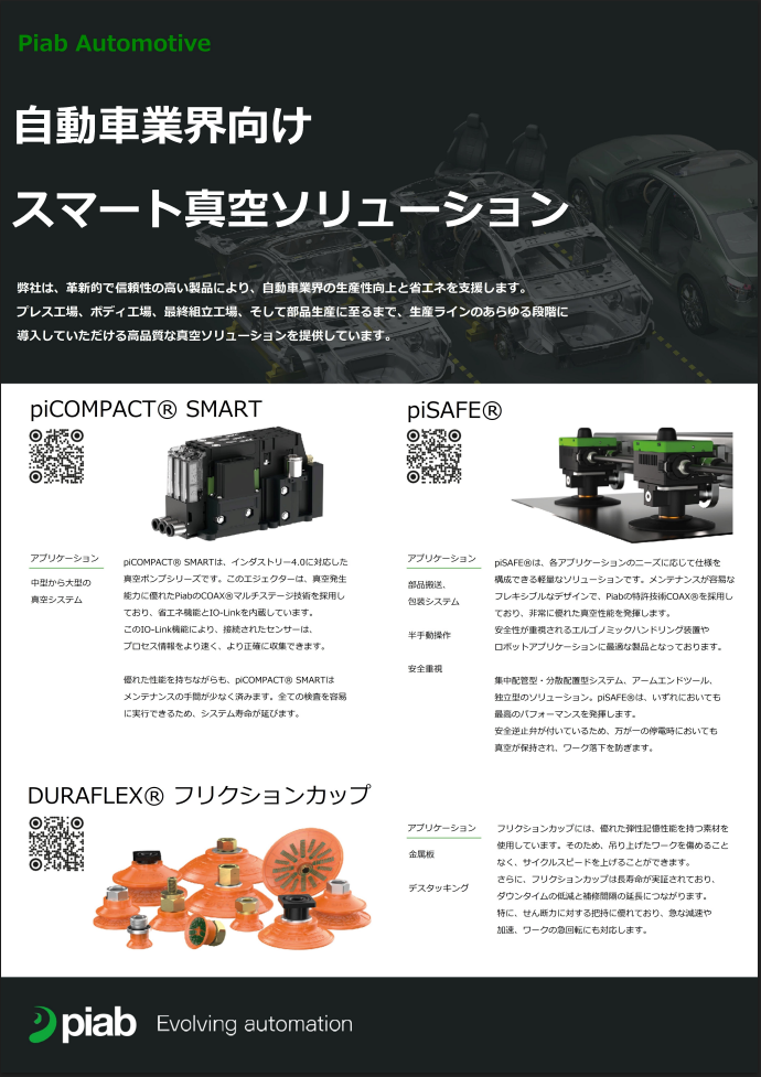【自動車業界向け】PIAB 真空ハンドリングソリューション