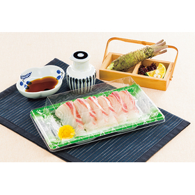 蓋に際立つ透明感がある　プラスチック食品容器(CUF鮮角盛)