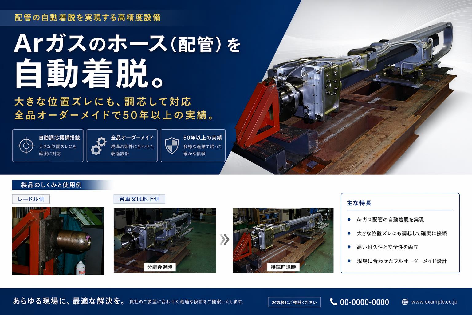 製鉄所：レードル・取鍋　配管・ホースの着脱作業を自動化する装置