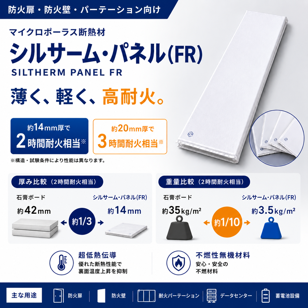 【防火扉・防火壁・パーテーション向け】シルサーム耐火断熱材