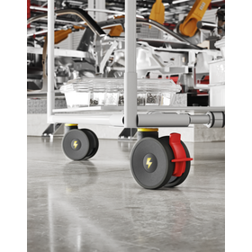 Electrostatic discharge (ESD) compliant casters and wheels for electronic equipment manufacturing.