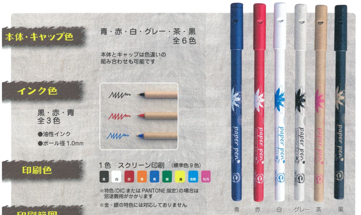 環境に配慮した再生紙から作った紙管ボールペン「ペーパーペン」