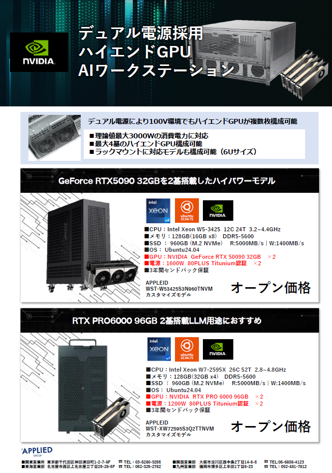 デュアルPSU「マルチGPU搭載AIワークステーション」 | アプライド