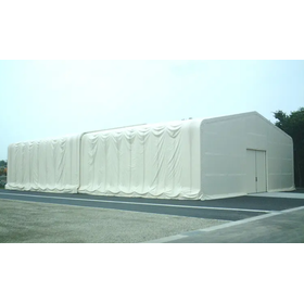 ジャバラ状に伸縮する　『伸縮式テント倉庫』