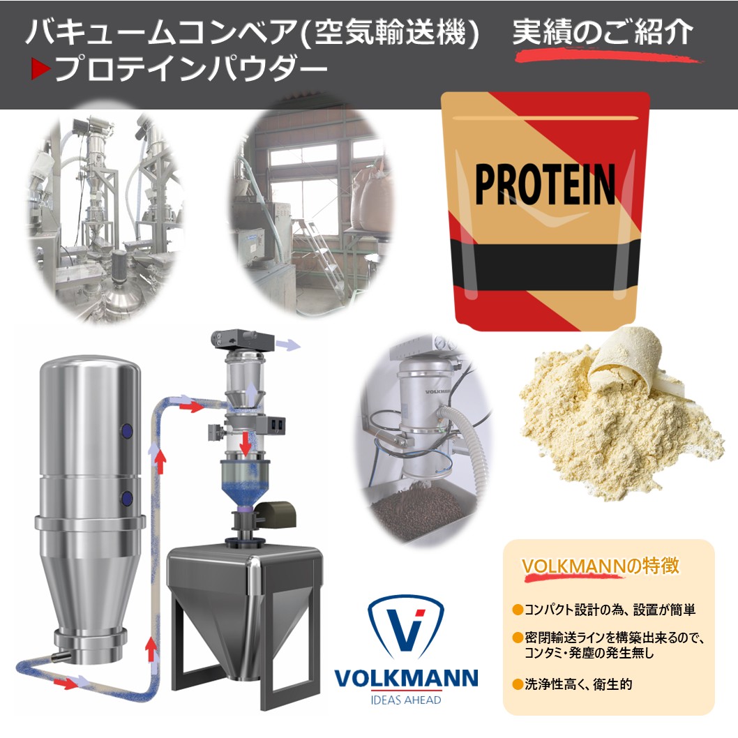 【実績:プロテインパウダー】バキュームコンベア(空気輸送機)