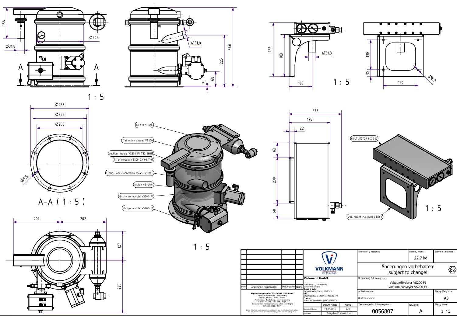 粉体用バキュームコンベア(空気輸送機)全長346ｍｍの超小型設計