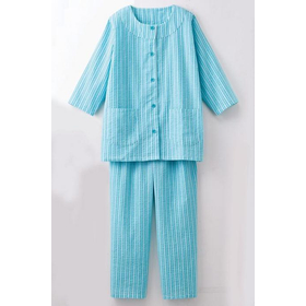 綿100%涼ヤカクルーネックパジャマ　サックス・M