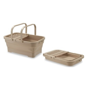 おりたためるバスケット15L　ちょい置きトレー付　ベージュ I-