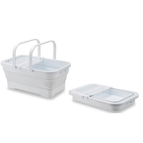 おりたためるバスケット15L　ちょい置きトレー付　ホワイト I-