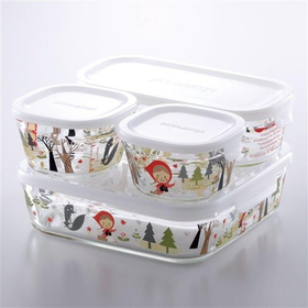 iwaki　パック＆レンジ(絵柄入り) 4点セット　森の赤ずきん