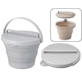 おりたためるバケツ8L　フタ付き　グレー I-642