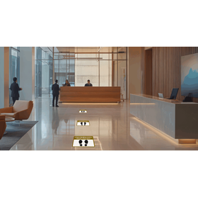 受付・フロントの待機位置を示すフロア誘導シール(床表示)