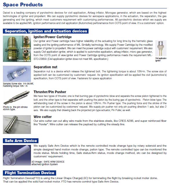 One time energy 宇宙関連火工品