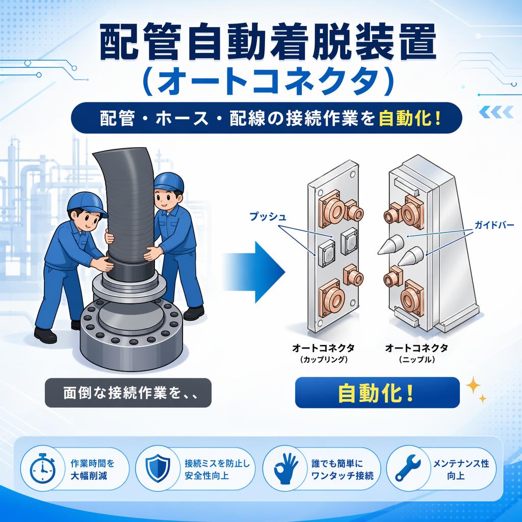 オートカプラー・オートコネクタ　配管・配線の着脱作業を自動化！