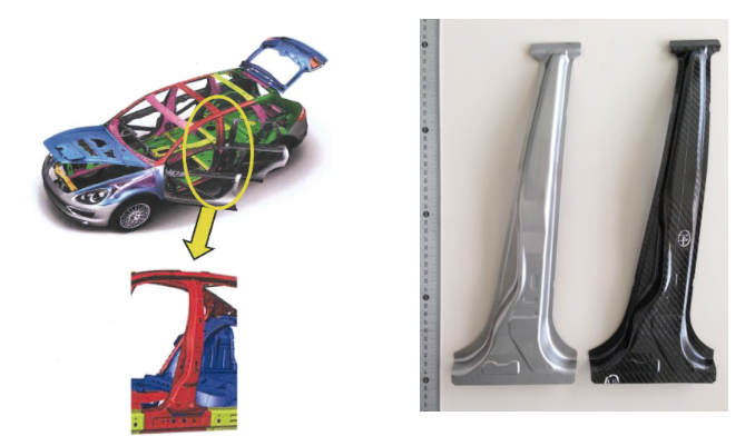 炭素繊維強化熱可塑性樹脂複合材のプレス加工【Bピラー縮尺モデル】