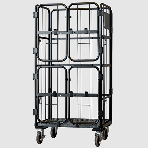 上下観音扉付きカゴ台車 ブラック床板M2559KD-2157GB シロ産業