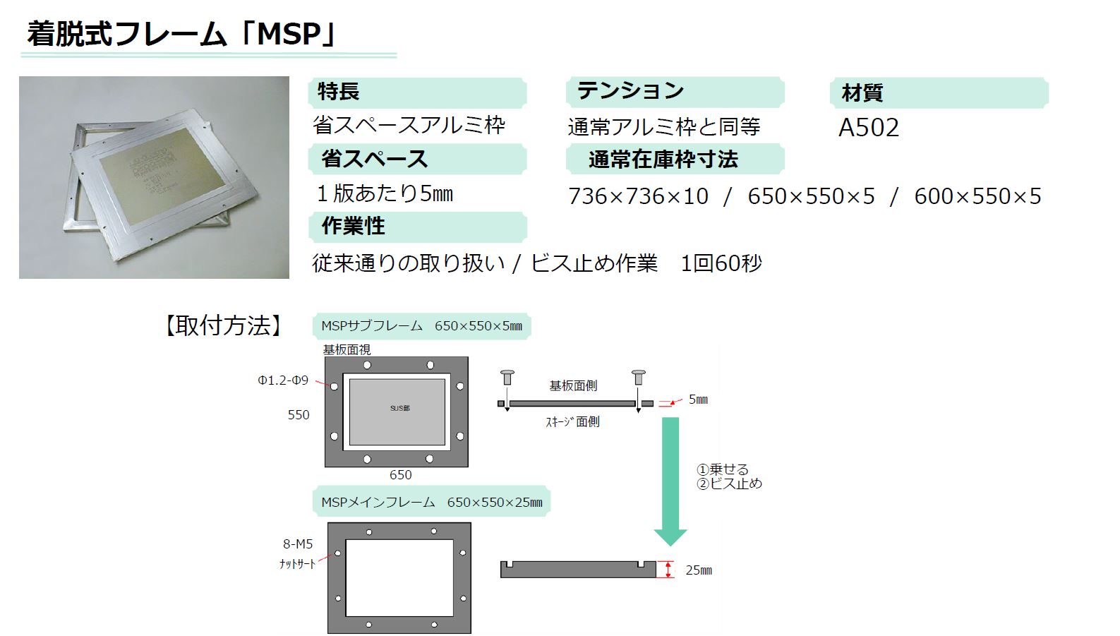 【メタルマスク】着脱式フレーム　MSP