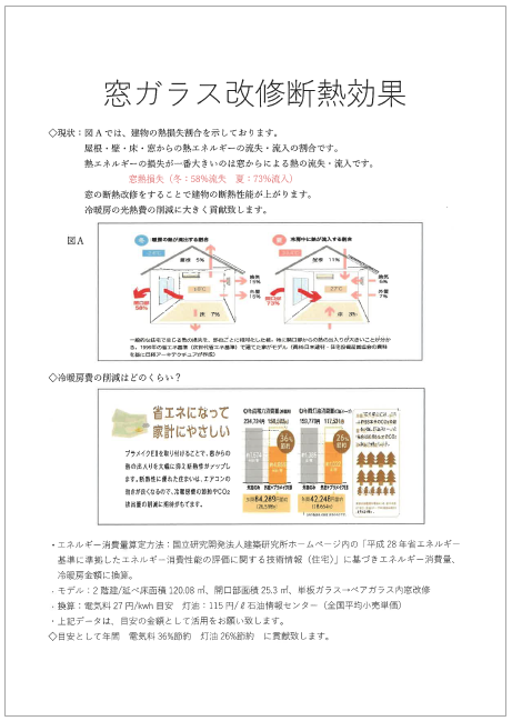 【資料】エミネントペアWの窓ガラス改修断熱効果と施工費比較