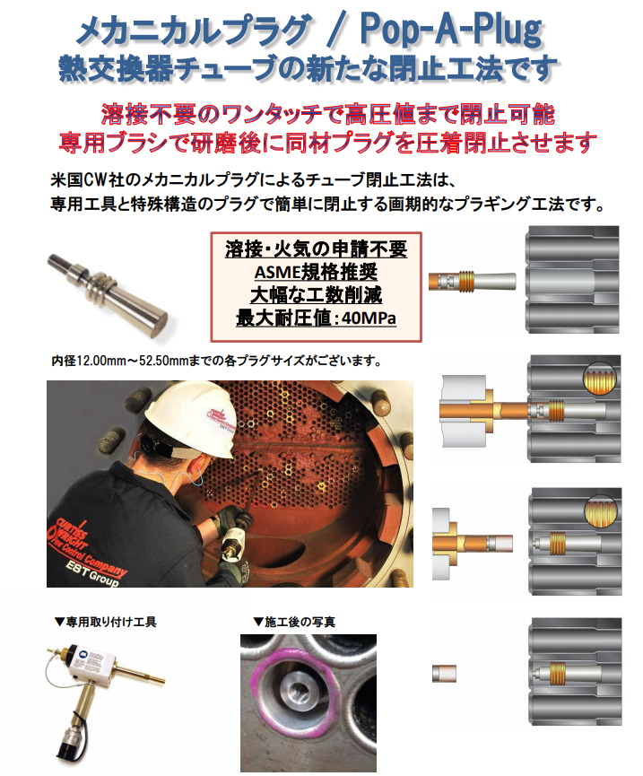 Pop-A-Plug（熱交換器チューブの閉止プラグ） テクネ商事 | イプロス 