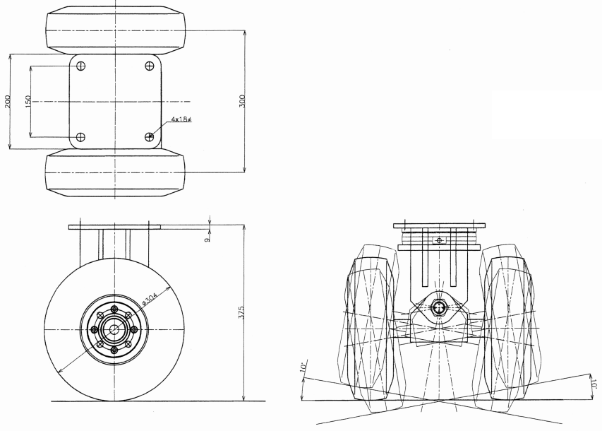 双輪 ローリング付旋回車『UN3.50-5』