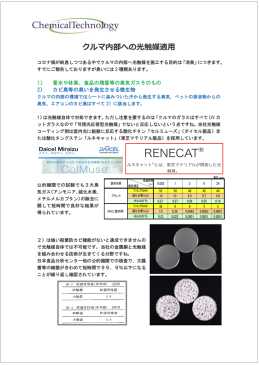 【資料】クルマ内部への光触媒適用