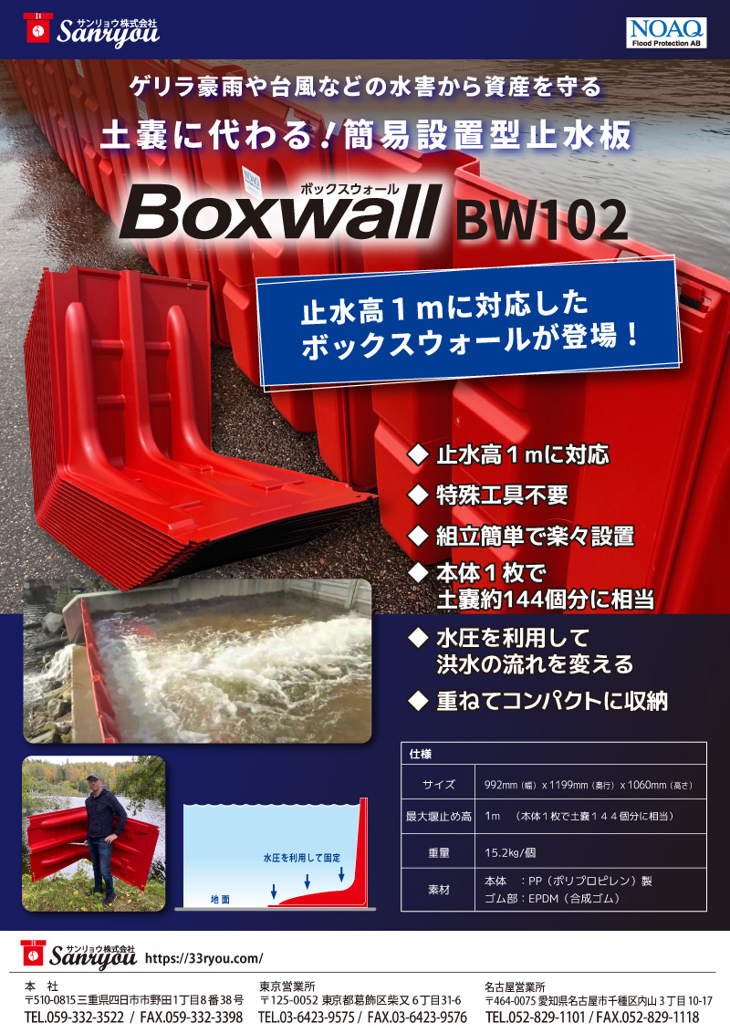 土嚢に代わる止水板　Boxwall(ボックスウォール)BW102