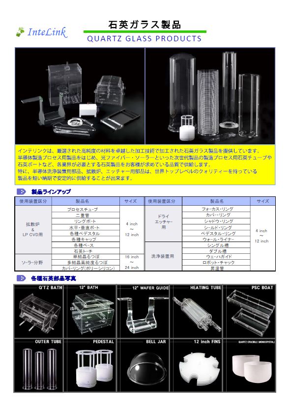 石英ガラス加工製品・再生石英材料