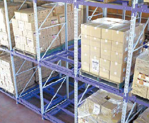 流動棚『プッシュパレットラック』