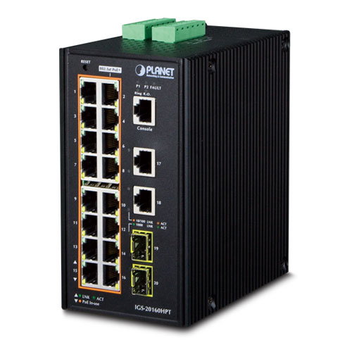 Industrial PoE Switch PLANET IGS-20160HPT | Suntex Co., Ltd