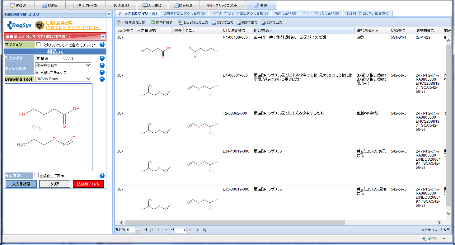 法規制化合物チェック支援システム　RegSys