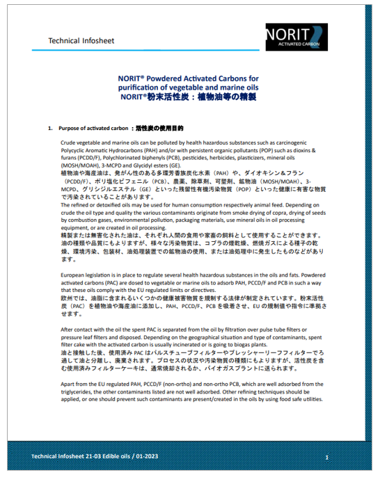 【資料】粉末活性炭、植物油等の精製